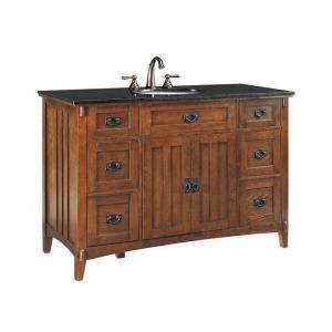 Home Decorators Collection Artisan 48 in. W x 20 1/2 in. D Six Drawer Bath Vanity in Light Oak with Granite Vanity Top in Black 0426310950