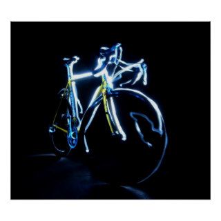 Light painting  a blue and yellow bike   posters