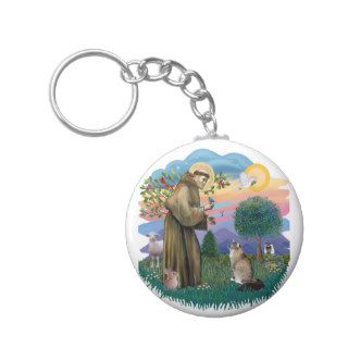 St Francis (ff)   Maine Coon cat (tabby) Keychains
