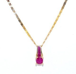 14K Yellow Gold Ruby Charm w/ 18in Chain Necklaces Jewelry