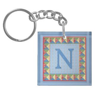 Letter N 'Fabric Quilt' Style Initial and Pattern Keychain