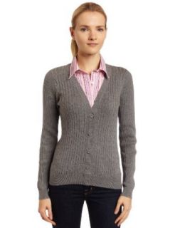 IZOD Women's Long Sleeve Striped 2 fer Cardigan, Slate Heather, Large Cardigan Sweaters