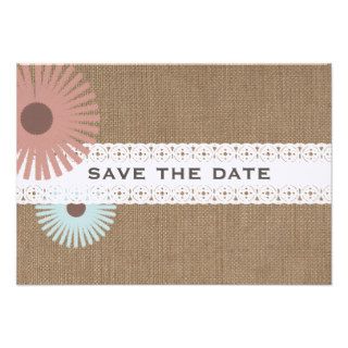Burlap & Lace Inspired Floral Save The Date Custom Invitations