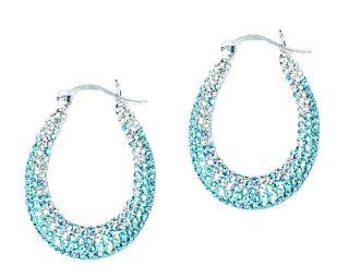 Sterling Silver Lt Blue Crystal Ombre Hoop Earrings Jewelry