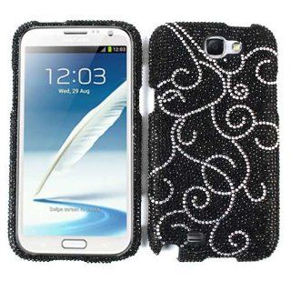 Black and Silver Vines Diamond Bling Stones Snap on Cover Faceplate for Samsung Galaxy Note 2, N7100 Cell Phones & Accessories