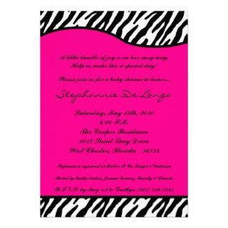 5x7 Hot Pink Zebra Print Baby Shower Invitation