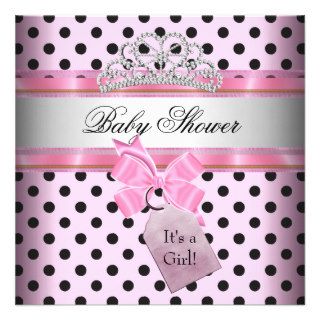 Baby Shower Girl Polka Dot Pink Princess Black Custom Invites