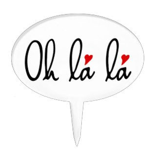 Oh la la, French word art with red hearts Cake Pick