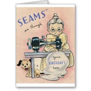Vintage Seamstress And Puppy Birthday Card