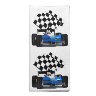 Blue Race Car with Checkered Flag Printed Napkin
