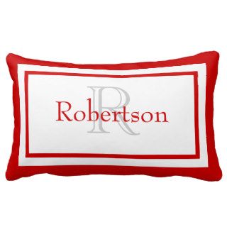 Red and White Monogram Name Keepsake Pillow