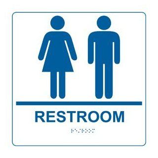 ADA Restroom With Symbol Braille Sign RRE 110 99 BLUonWHT Restrooms  Business And Store Signs 