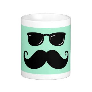 Funny mustache and sunglasses face mint green coffee mug