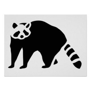 Black and white silhouette art, raccoon print