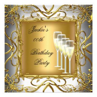 Birthday Party Elegant White Silver Gold Champagne Invite