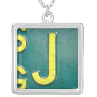 Letter J License Plate Vintage Necklace
