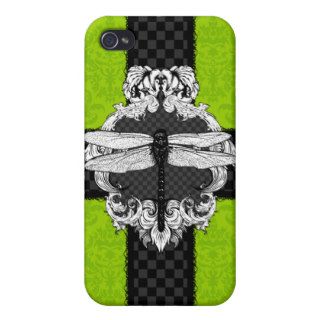Lime Green Dragonfly Damask iPhone 4 Case