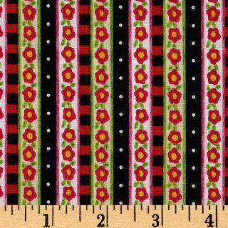 44'' Wide A Friend Is A Gift Flower Stripes Red/Black Fabric By The Yard