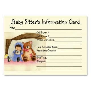 Baby Sitter's Information Card Business Card Templates