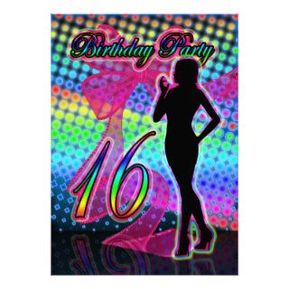 16th Birthday Party Invitation, Neon With Female S
