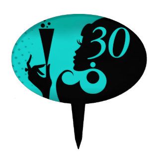 30th Birthday Party Cocktail Girl   teal Cake Topper