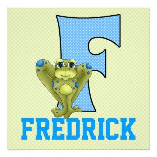 Blue Frog Letter "F" Birthday Party Invitation