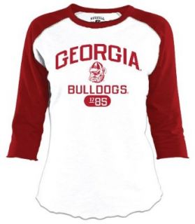 NCAA Georgia Bulldogs Women's Baseball Tee (White/True Red, Large)  Sports Fan T Shirts  Clothing