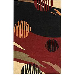 Handmade Twilight Black/ Red N. Z. Wool Rug (7'6" x 9'6") Safavieh 7x9   10x14 Rugs