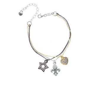 Fleur de Lis   RockStar Tri Color Charm Bracelet Delight Jewelry