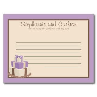Purple/Brown Wedding Cake Writable Advice Card Postcards