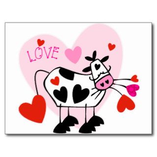Cute Cartoon Cow With Hearts Postcard