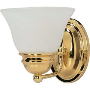Glomar Empire 1 Light Polished Brass Vanity with Alabaster Glass Bell Shades HD 348