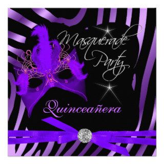 Quinceanera Party Masquerade Purple Zebra Custom Invitation