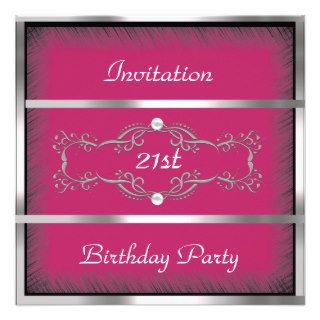 Invitation Pink Black and Silver 21st Birthday