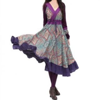 Artka Women's Patchwork Print Long Sleeve Maxi Swing Dress L Multicolored Long Maxi Cotton