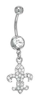 Cz Crystalline Gem Paved Fleur De Lis Dangle Belly button Navel Ring 14 gauge Body Piercing Rings Jewelry