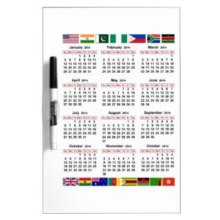 English vertical calendar 2014 with flags dry erase whiteboards