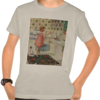 Vintage Girl, Child Doing Laundry Hanging Clothes T shirt