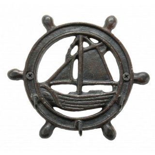 Rustic Iron Ship Wheel/Sailboat Keyrack 6"   Ship Wheel Decor   Sailboat Decoration Toys & Games