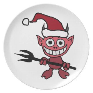 Cute Devil Wearing Santa Christmas Hat Party Plate