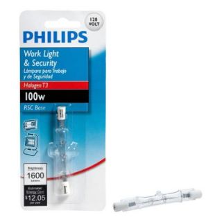 Philips 100 Watt Halogen T3 120 Volt Dimmable Work and Security Light Bulb 415604