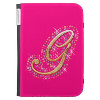 Golden Initial G   Pink Kindle Case