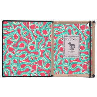 Turquoise Red Cool Abstract Wild Snakes Painting iPad Folio Cases