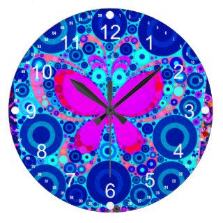 Fun Butterfly Concentric Circle Mosaic Blue Pink Wall Clocks