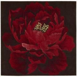 Nourison Hand Tufted Red Flower Art Wool Rug ( 4' x 4') Nourison Round/Oval/Square