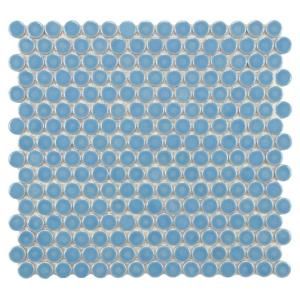 Merola Tile Penny Round Light Blue 12 in. x 12 1/4 in. x 5 mm Porcelain Mosaic Floor and Wall Tile (10.2 sq.ft./case) FKOMPR42