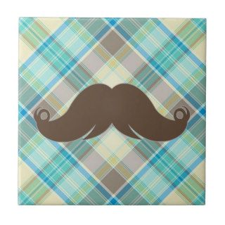 Retro Mustache on Plaid Background CUTE Tiles