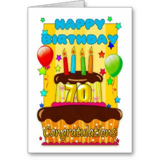 birthday cake with candles   happy 70th birthday card