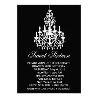Black and White Chandelier Sweet Sixteen Birthday Personalized Invite