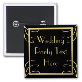 Elegant Black and Gold Wedding Party Button